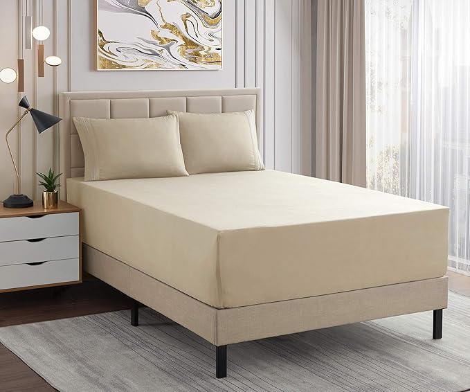 1500 Supreme Collection Extra Deep Pocket Sheets Set - Luxury Soft Bed Sheets, Wrinkle Free, Bedding, Over 40 Colors, 21 inch Extra Deep Pocket, Twin, Beige