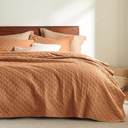 Bedsure Quilts Queen Size - Lightweight Bedspreads Queen Size with Basket Weave Pattern, Soft Quilt Bedding Set, Hazel Brown Comforter Set Coverlet for All Seasons with 2 Pillow Shams (90" x 96") | Skin-Friendly Soft, All-Season Comfort, Breathable, Li...