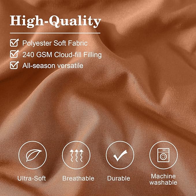 Monbix Super King Plus Size Comforter Set - 7 Pieces Burnt Orange Bed in a Bag Super King Plus Bedding Sets with Comforters, All Seasons Comforter Bed Set with Sheets,Pillowcases & Shams