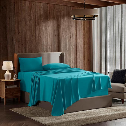 Nestl King Sheet Set - Luxury 1800 Ultra-Soft Microfiber King Bed Sheets - Double Brushed - Deep Pockets - Easy Fit - 4 Piece Set - Bedding Sheets & Pillowcases (King, Teal)