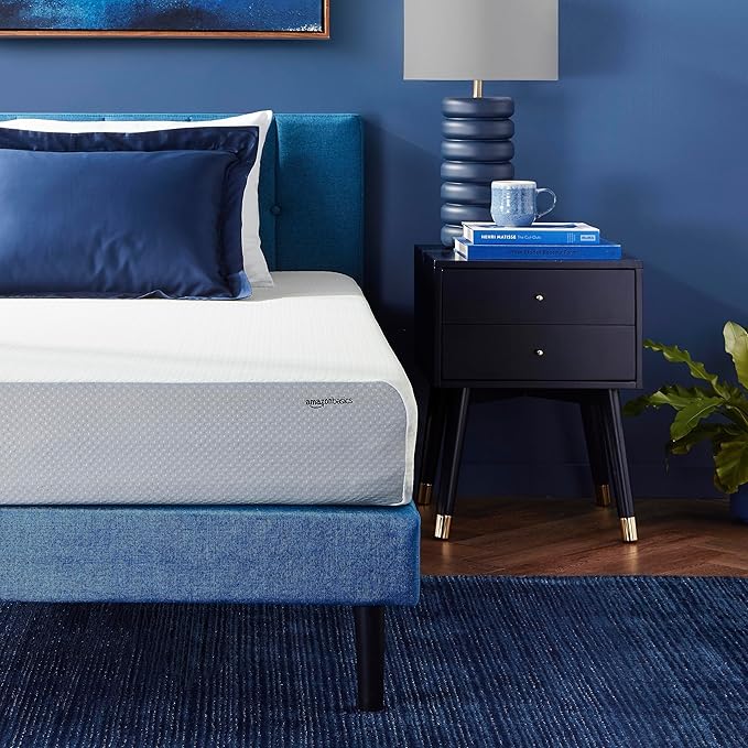 Amazon Basics Memory Foam Mattress, Soft Plush Feel, Breathable, Contours to Body, 8 Inch, Twin, White/Grey