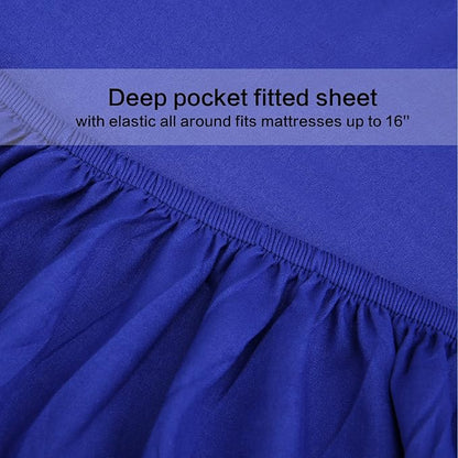 Twin XL Sheets Set 4 Piece - Luxury 1800 Bedding Sheets & Pillowcases - 1 Flat Sheet,1 Fitted Sheet and 2 Pillow Cases - Extra Soft Cooling Bed Sheets - Deep Pocket up to 16" (Twin XL, Royal Blue)