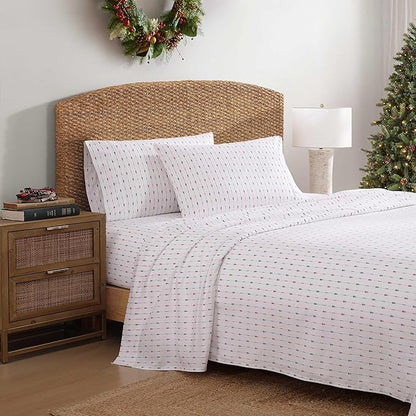 Tommy Bahama - Queen Size Sheet Set, Crisp & Cool Cotton Percale Bedding with a Smooth Lightweight Feel, 4 Piece Holiday Bed Sheets with Matching Pillowcases (Pineapple Pinstripe Red)