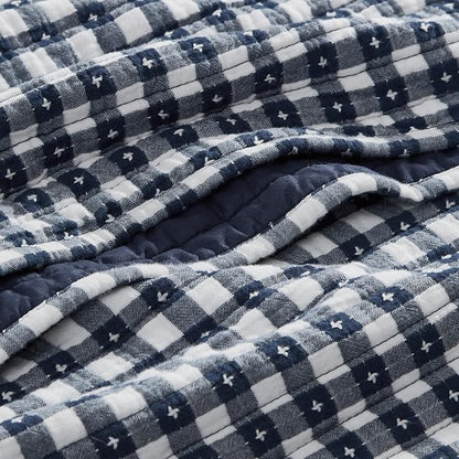 Levtex Home - Camden Gingham Stitch Navy Quilt Set - King Quilt (106x92in) and 2 King Shams (20x36in) - Textured Gingham - Navy and White - Reversible - Cotton | Textured