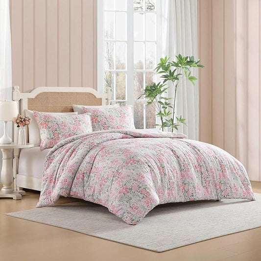 Laura Ashley - Comforter Set, Soft & Breathable Bedding with Matching Sham, Romantic Floral Design (Heather Garden Pink, Twin)