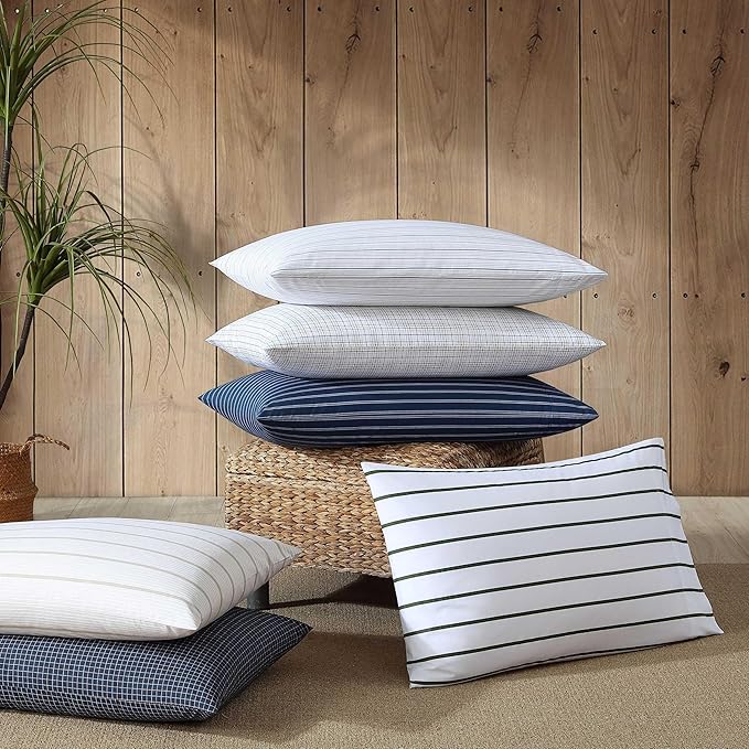 Nautica - King Sheets, Premium Cotton Percale Bedding Set, Striped Home Decor, Oeko-Tex Certified (Richmond Stripe Blue, King)
