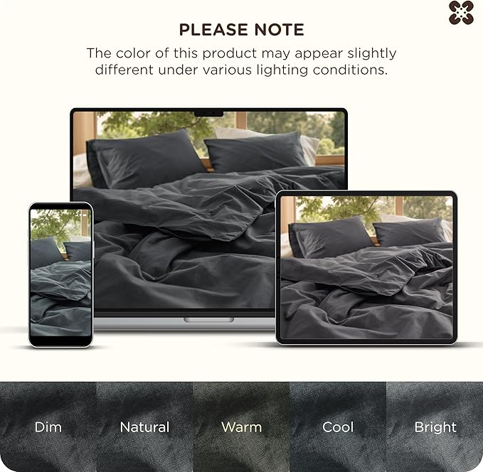 Bedsure Cotton Duvet Cover King - Luxury Slub Weave 100% Cotton Duvet Cover Set, PureWoven Bedding Set with a Linen Like Textured, Easy Change, Charcoal, 104" x 90"