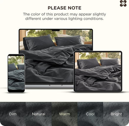 Bedsure Cotton Duvet Cover Oversized King - Luxury Slub Weave 100% Cotton Duvet Cover Set, PureWoven Bedding Set with a Linen Like Textured, Easy Change, Charcoal, 120" x 98"