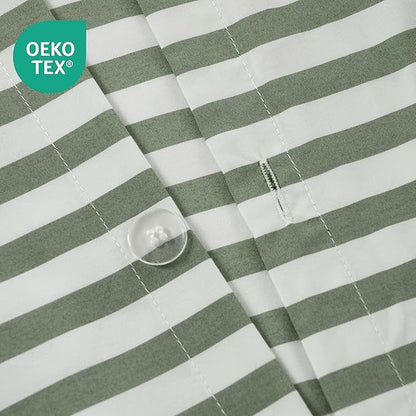 ROSE&RISY King Duvet Cover Set, 3 Pieces Soft Bedding Set, Breathable and Cooling,Includes 1 Duvet Cover, 2 Pillow Cases (Green Stripe, King)