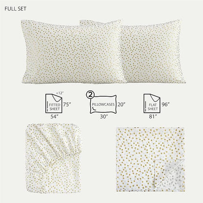 Heritage Kids Full Sheet Set (4-Piece),Gold Dot Pattern, Soft & Durable Bedding for Kids, Cozy Microfiber Sheets with Fitted, Flat Sheet & 2 Pillowcases