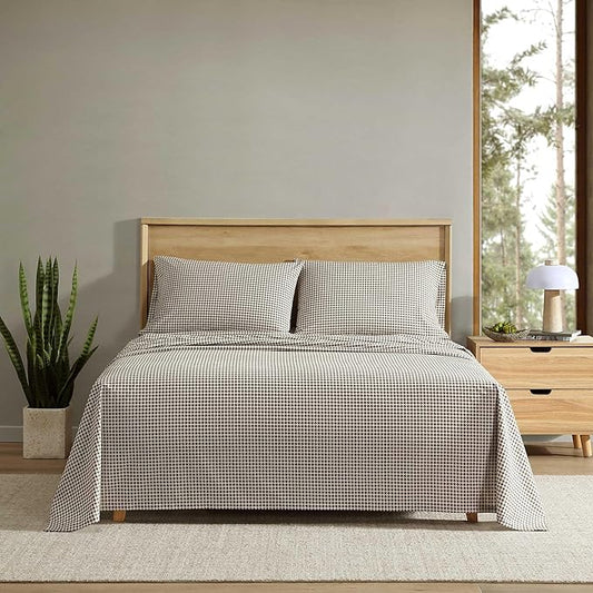 Eddie Bauer - Twin Sheet Set, Crisp & Cooling Sheets w/a Naturally Smooth Cotton Percale Lightweight Feel - Matching Pillowcase & Deep Pocket Fitted Sheet (Harrison Brown)