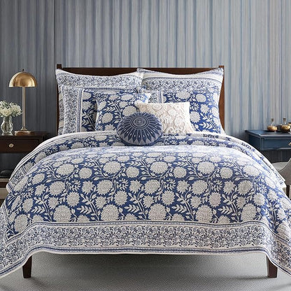 Levtex Home Adare Denim Reversible Twin/Twin XL Quilt Set (68x86in) with 1 Pillow Sham (26x20in) - Floral Bedding - Blue White - Cotton Twin Size Quilt Bedding Set - Lightweight, Soft, Pre-Washed