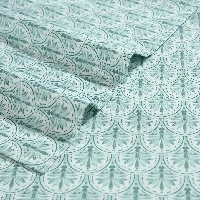 Tommy Bahama - Queen Size Sheet Set, 100% Cotton Percale Bedding with a Crisp & Cool Feel, Bed Sheets with Matching Fitted Sheet & Pillowcases (Coastal Batik Green)