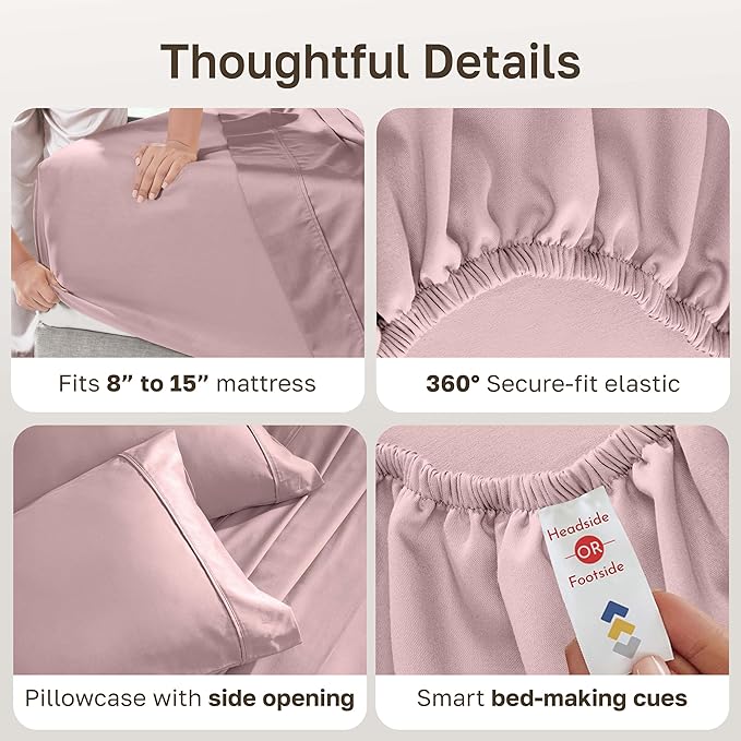 California Design Den Natural 100% Cotton Bed Sheets Twin Size Set - 400 Thread Count Sateen, Deep Pocket Sheet Set with All Around Elastic, Soft, Durable Bedding - Mauve