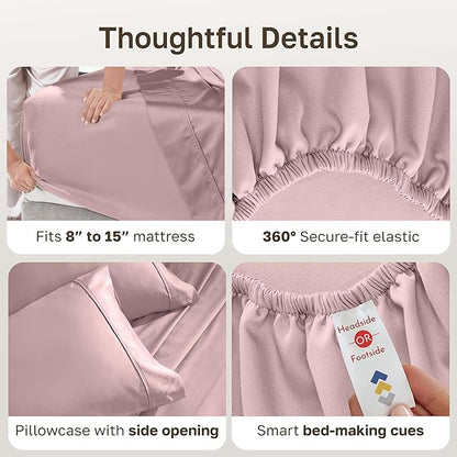 California Design Den Natural 100% Cotton Bed Sheets Twin Size Set - 400 Thread Count Sateen, Deep Pocket Sheet Set with All Around Elastic, Soft, Durable Bedding - Mauve
