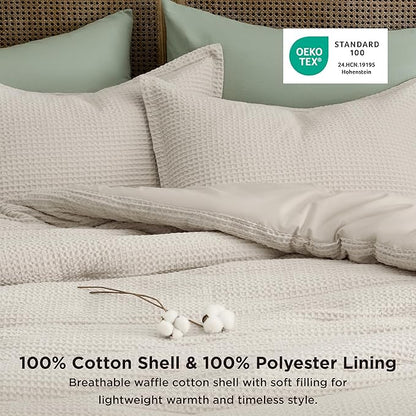 Bedsure Waffle Comforter Set King, Linen Soft Bedding, Waffle Weave Bed Set, 3 Pieces, 1 Comforter (104"x90") and 2 Pillow Shams, Cotton Shell and Polyester Lining for All Seasons