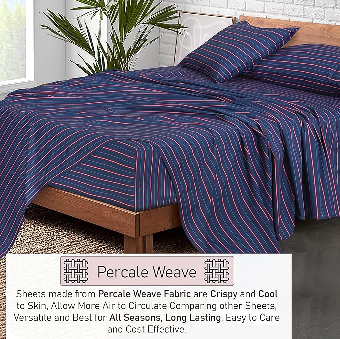 RUVANTI 100% Cotton Sheets – Twin XL Size Percale Bedding, Cooling & Breathable Floral Design, Durable with a Crisp, Soft & Comfortable Feel, 16" Deep Pocket, 3-Piece Set, Nautical