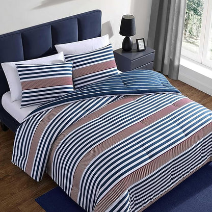 Nautica - Twin/Twin XL Comforter Set, Super Soft Woven Bedding with a Medium-Weight Feel for Year Round Use, 2 Piece Bed Set with Matching Pillowcase (Kennedy Stripe Navy)