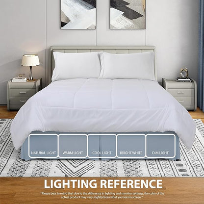 Cathay Home Double Brushed Microfiber Pleated Easy Fit Bed Skirt, Ultra Soft, Fade and Wrinkle Resistant - Blue Fog, Queen