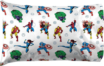 Jay Franco Kids Sheet Set with Fitted, Flat Sheets & Pillow Cover - Ultra-Soft Bedding with Pillowcase for Room Decor, White - Avengers, 3 Piece Twin