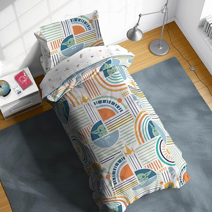 Sunny Side Up Kids Comforter Set Includes Sheets and Pillow Covers - Soft and Cozy Bed Set for Stylish Room Decor, Multicolor - The Mandalorian, 5 Piece Twin Size Bedding