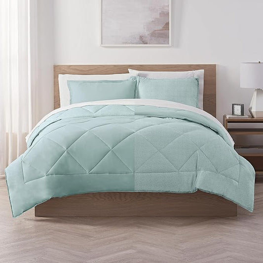 Serta Supersoft Cooling 3 Piece Reversible Comforter Set with Pillow Covers for All Season, Full/Queen, Ether
