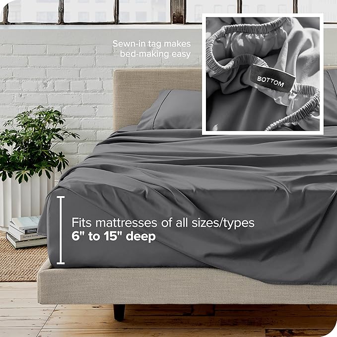 Bare Home Twin XL Sheet Set - 1800 Ultra-Soft Microfiber Twin Extra Long Bed Sheets - Double Brushed - Deep Pockets - Easy Fit - 3 Piece Set - Bedding Sheets & Pillowcases (Twin XL, Grey)