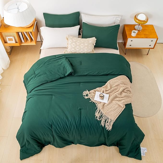 COTTEBED Softness Comforter Set King Size Bed - Super Soft Cotton Polyester Blend Solid Lightweight Bedding Quilt Blanket and 2 Pillowsham All Season - California/Cal King Emerald/Hunter/Forest Green