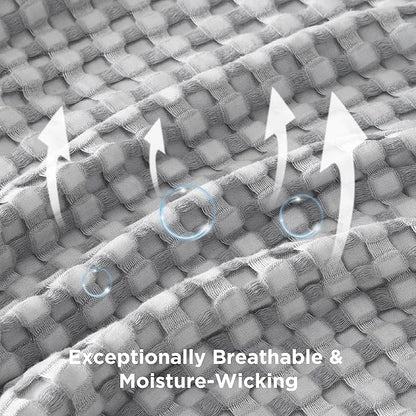 Bedsure Cooling Cotton Waffle Oversized King Blanket - Lightweight Breathable Blankets Rayon Derived from Bamboo for Hot Sleepers, Luxury Throws for Bed and Sofa, Grey, 120x96 Inches