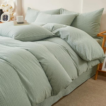 Sage Green Gingham Duvet Cover Twin XL Washed Cotton Plaid Twin XL Comforter Cover Boho Farmhouse Soft Breathable Duvet Cover Set with Zipper Checkered Patterned Bedding Cute Duvet Protector