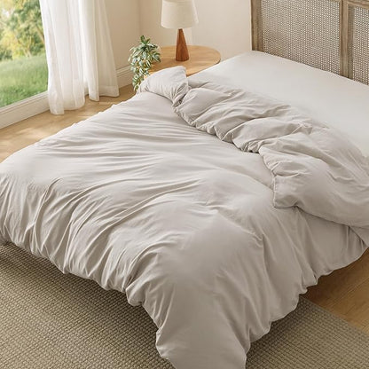 Bedsure Duvet Cover Full Size Only - Prewashed Cotton-Like Polyester Extra Soft All Season Bedding, Includes 1 Duvet Cover 80x90 Inches with Zipper Closure, Linen, Comforter Not Included