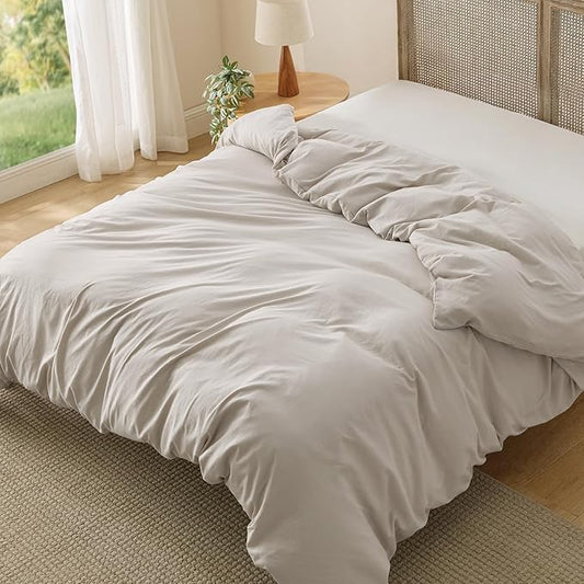 Bedsure Duvet Cover Full Size Only - Prewashed Cotton-Like Polyester Extra Soft All Season Bedding, Includes 1 Duvet Cover 80x90 Inches with Zipper Closure, Linen, Comforter Not Included