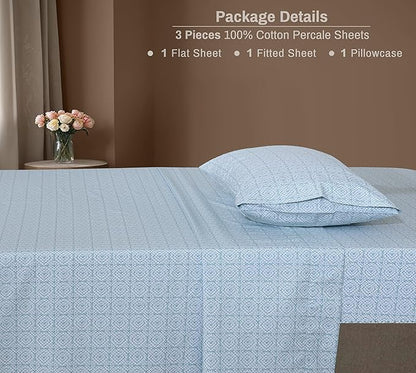 ZOYER 100% Cotton Sheets – Twin XL Size Percale Bedding, Cooling & Breathable, Durable with a Crisp, Soft & Comfortable Feel, 16" Deep Pocket, 3-Piece Set, Teal Geo