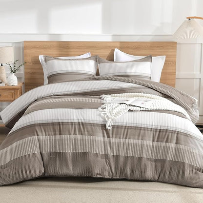 Litanika Comforter Set King Size Hazel - 3 Pieces Lightweight Colorblock Stripe Fluffy Bedding Comforter Sets, All Season Bed Set