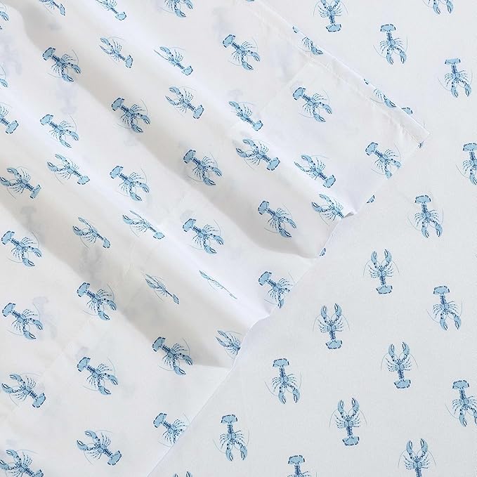 Nautica - Sheet Set, Breathable & Cooling Microfiber Bedding with Matching Pillowcases, Deep Pocket, Fully Elasticized (Nantucket Lobster Ocean Breeze Blue, Full)