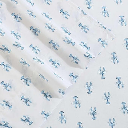 Nautica - Sheet Set, Breathable & Cooling Microfiber Bedding with Matching Pillowcases, Deep Pocket, Fully Elasticized (Nantucket Lobster Ocean Breeze Blue, Full)