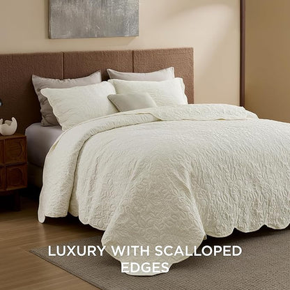 Bedsure Quilt King Size - Ultra Soft Pre-Washed Cloud-Like Bedding, All-Season Lightweight Comforter for Country Bedroom, Leaf Design Coverlet in Cream Yellow, 106 x 96 Inches | Stitch-Free Quilting, Ultra Soft, Lightweight, Machine Washable, Pet-Friendly