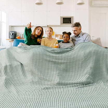 Bedsure Cooling Cotton Waffle Oversized King Blanket - Lightweight Breathable Blankets Rayon Derived from Bamboo for Hot Sleepers, Luxury Throws for Bed and Sofa, Mint Green, 120x96 Inches