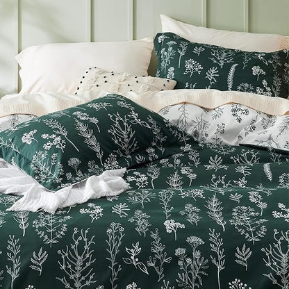 Bedsure Duvet Cover King Size - Reversible Emerald Green King Duvet Cover Set with Zipper Closure, 3 Pieces Floral Patterned Bedding Set with 8 Corner Ties and 2 Pillow Shams
