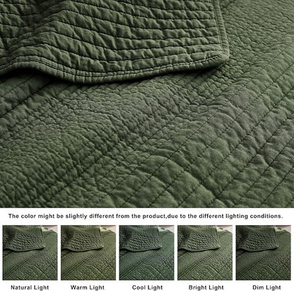 palassio Striped Olive Green 100% Cotton Quilt California Cal King Size Bedding Sets, Oversized Lightweight Channel Pick Stitch Textured Bedspread Soft Farmhouse Coverlet for All Season, 2 Shams