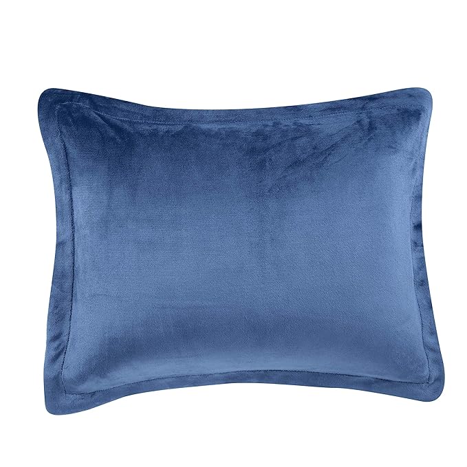 Amazon Basics 3-Piece Ultra-Soft Micromink Sherpa Comforter Bedding Set, Warm All Season, Machine Washable, Full/Queen, Navy Blue