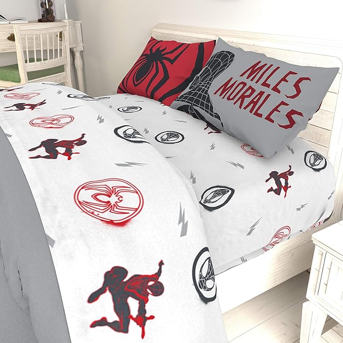 Jay Franco Marvel Miles Morales New Kid 7 Piece Queen Bed Set - Includes Comforter & Sheet Set Bedding - Super Soft Fade Resistant Microfiber (Official Marvel Product)