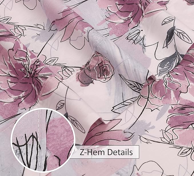 RUVANTI 100% Cotton Sheets – Queen Size Percale Bedding, Cooling & Breathable Floral Design, Durable with a Crisp, Soft & Comfortable Feel, 16" Deep Pocket, 4-Piece Set, Lilac Floral