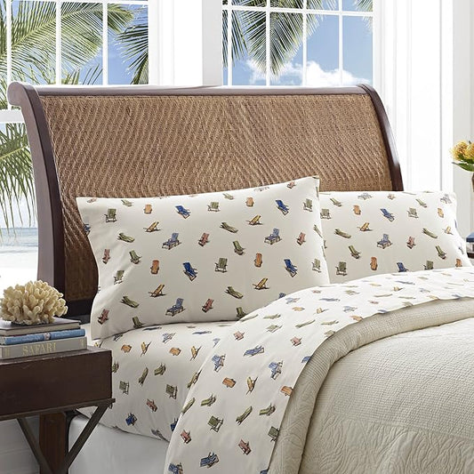 Tommy Bahama - King Size Sheets Set, Crisp & Tailored Cooling Sheets with a Smooth Cotton Percale Lightweight Feel - Bed Sheets with Matching Pillowcases & Fitted Sheet (Beach Chairs Multi)