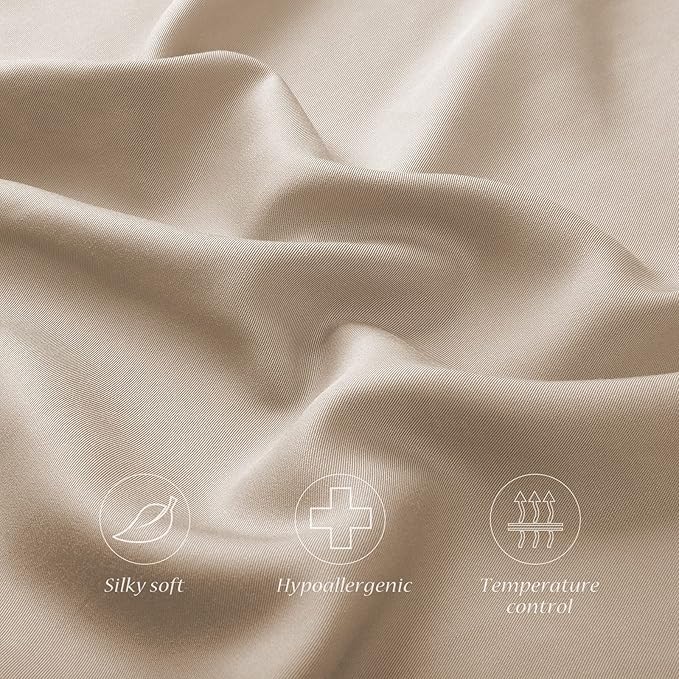 Cooling Curved Pillow Cases Queen Size Set of 2 - Rayon Derived from Bamboo Side Sleeper Pillowcase Cover - Breathable Cool Silky Soft Pillowcase for Hot Sleepers Hair and Skin 20 * 30 Inches Taupe