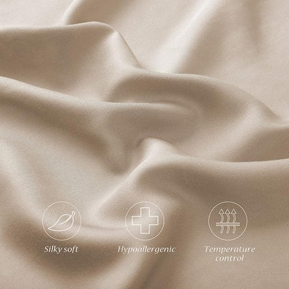 Cooling Curved Pillow Cases Queen Size Set of 2 - Rayon Derived from Bamboo Side Sleeper Pillowcase Cover - Breathable Cool Silky Soft Pillowcase for Hot Sleepers Hair and Skin 20 * 30 Inches Taupe