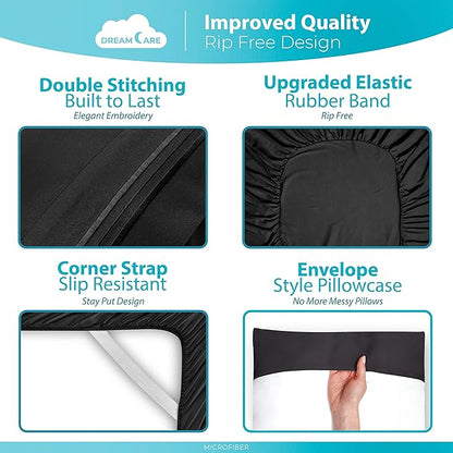DREAMCARE Sheets Full Size Bed - Cooling Bed Sheets - 6pcs Set - Full Sheet Set - Full Size Sheets - Full Size Sheet Sets Soft & Long Lasting 100% Fine Brushed Polyester with Side Pocket - Black