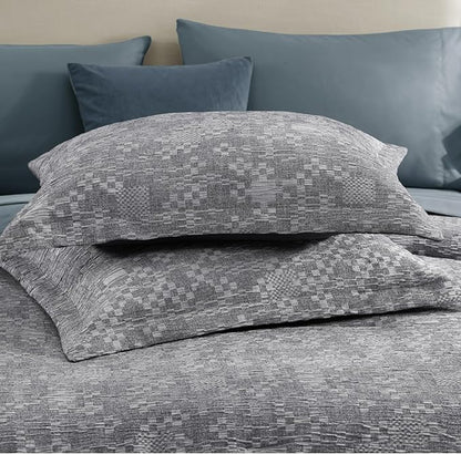 MaiRêve Full Size Comforter Set Navy Blue, Crinkle Textured Design Bedding Set 7 Pieces Bed in A Bag, All Season Farmhouse Comforter Set with Sheets, Pillowcases & Shams