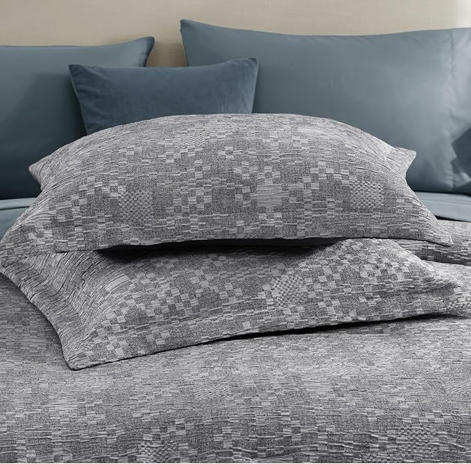MaiRêve King Comforter Set Navy Blue, Crinkle Textured Design Bedding Set 7 Pieces Bed in A Bag, All Season Farmhouse Comforter Set with Sheets, Pillowcases & Shams