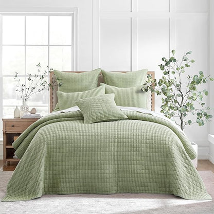 Levtex Home Mills Waffle Full Bedspread Set (100x104in) with 2 Pillow Shams (26x20in) - Desert Sage - 100% Cotton Full Size Bedspread Set - Lightweight, Soft, Pre-Washed